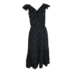 Banana Republic Dress Womens Size M Medium Black Sleeveless Ruffle V Neck